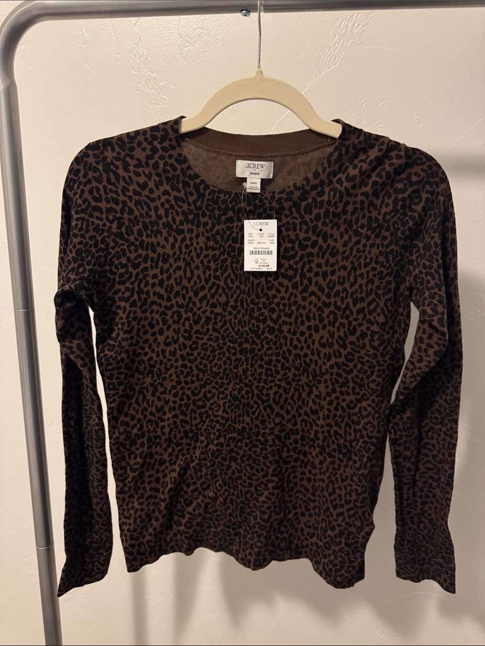 J. Crew Brown and Black Leopard Print Crewneck Sweater